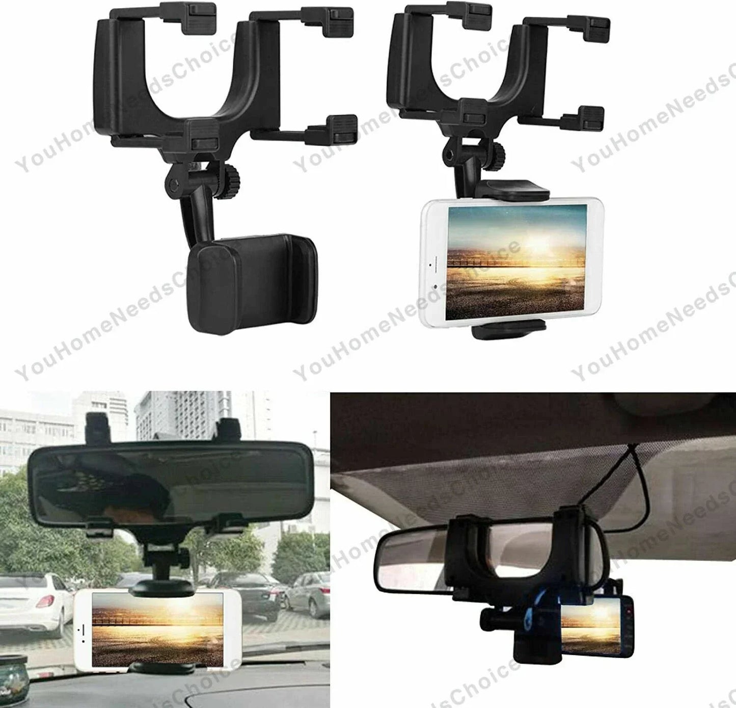 Phone Holder Rear-view Mirror Mount 360° Rotation for Car Truck Smartphone