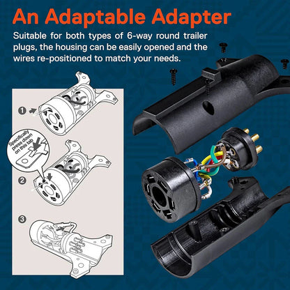 7-Way Blade to 6-Way Round Trailer Adapter for RV Tow Truck Light