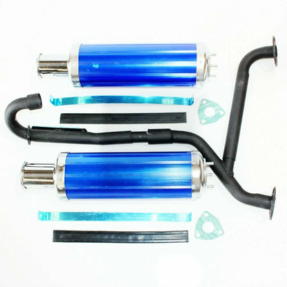 Blue Alloy Twin Exhaust Pipe Mufflers for 250cc Hummer Style ATV
