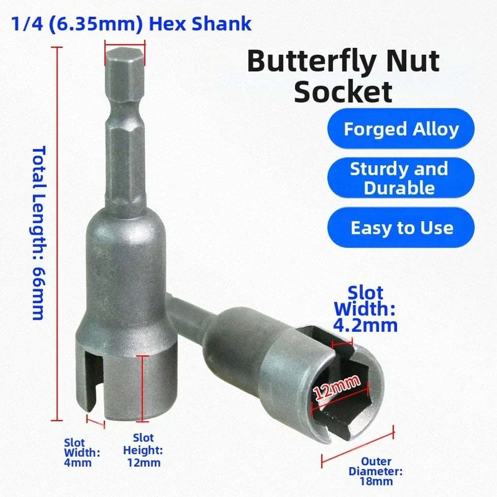 Alloy Forged Slotted Butterfly Nut Socket Wrench 14 Hex Drive for Car