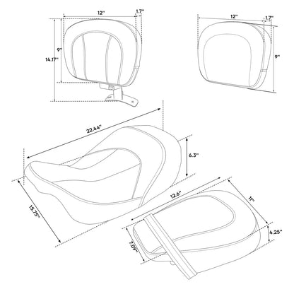 Rider & Passenger Backrest Pad for Harley Street Glide (2009-2023)