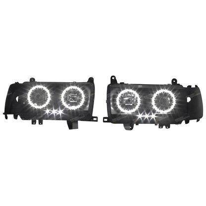 Angel Eyes LED Projector Headlights BLACK for Landcruiser 80 Series (1989–1997)