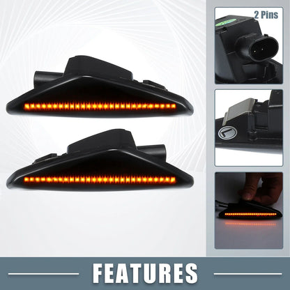 1 Pair LED Side Marker Amber Light for BMW X3 Black Lens (2011 - 2014)