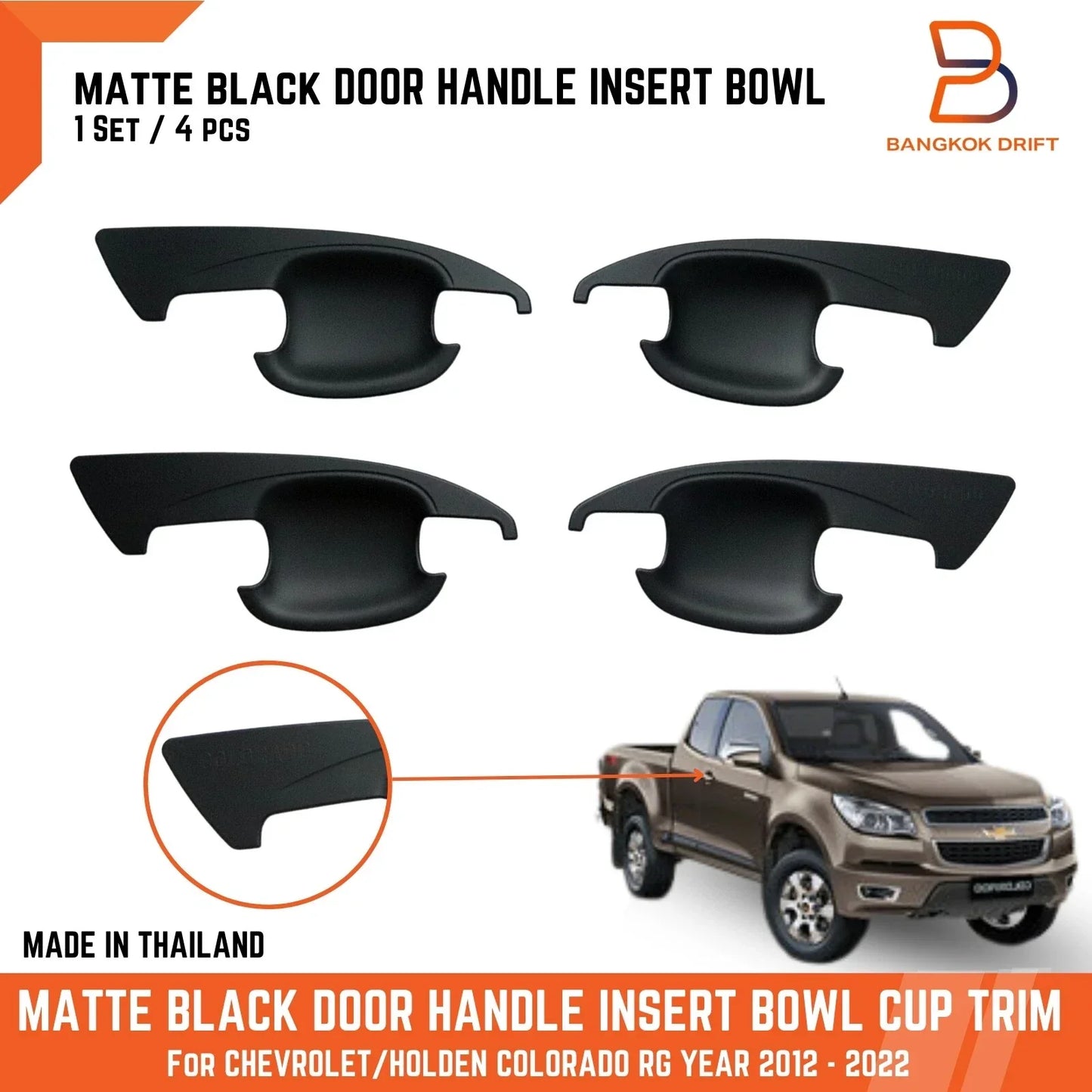 Matte Black Door Handle Insert Bowl Trim for Holden Colorado Ute (2012-2022)