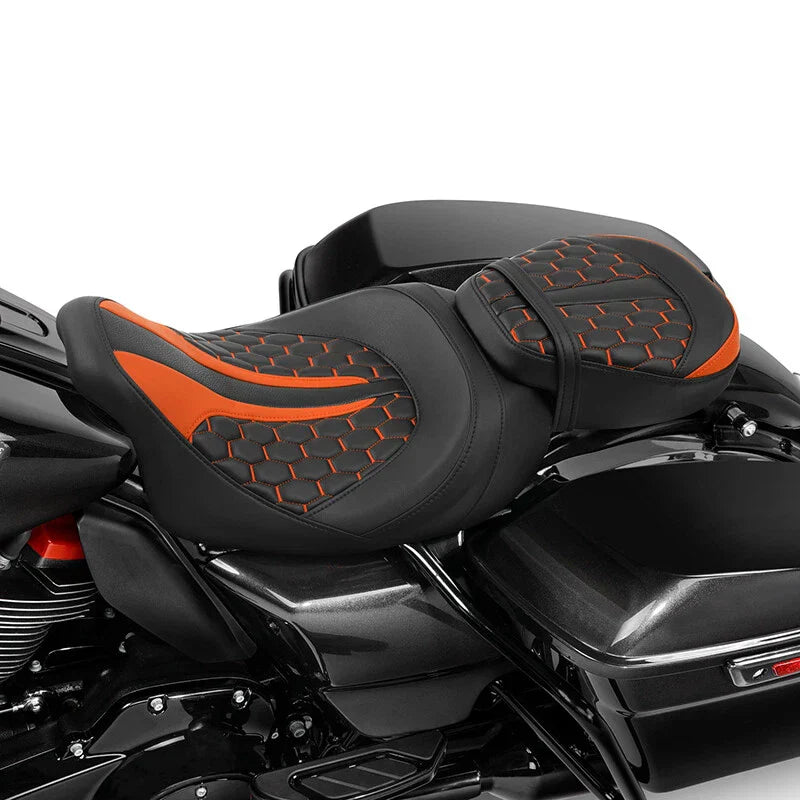 Seat Black/Orange Driver Passenger for Harley Touring Electra Glide (2009-2023)
