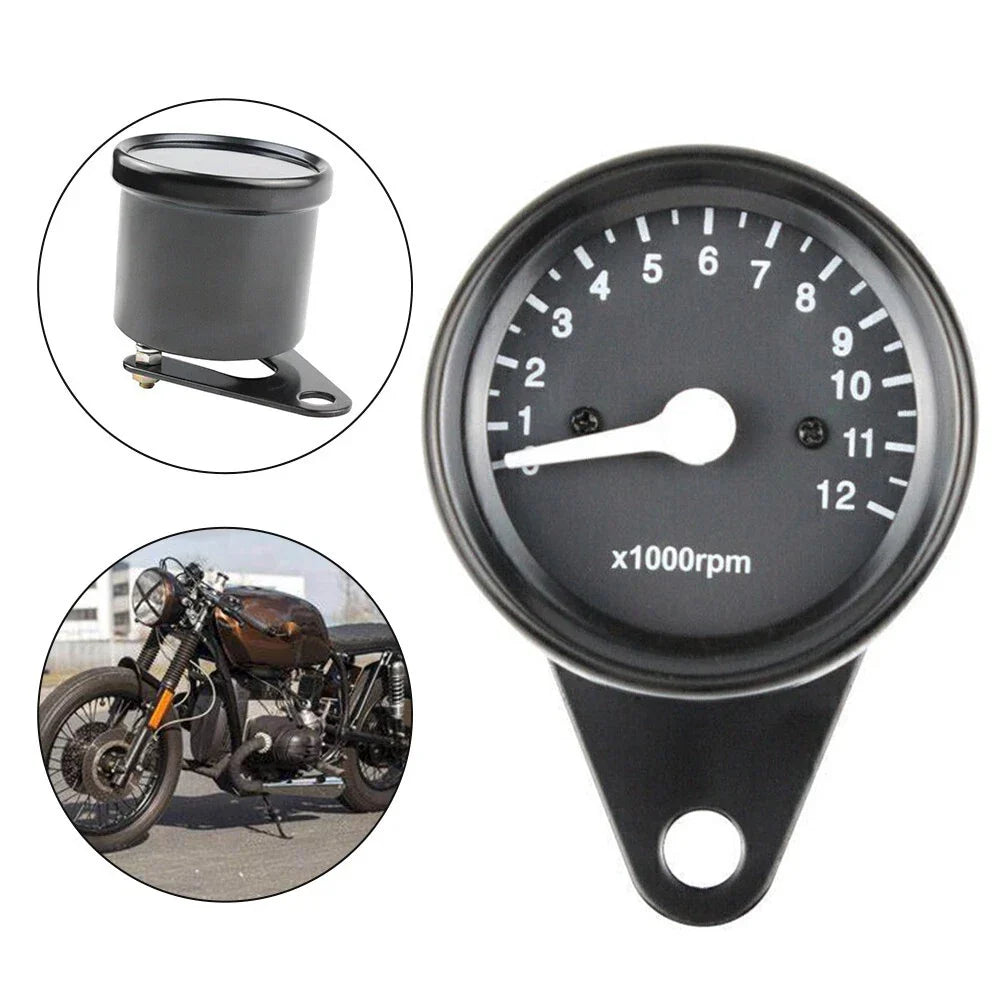 Tachometer 12V Backlit Analog 12000RPM Black for Motorcycle