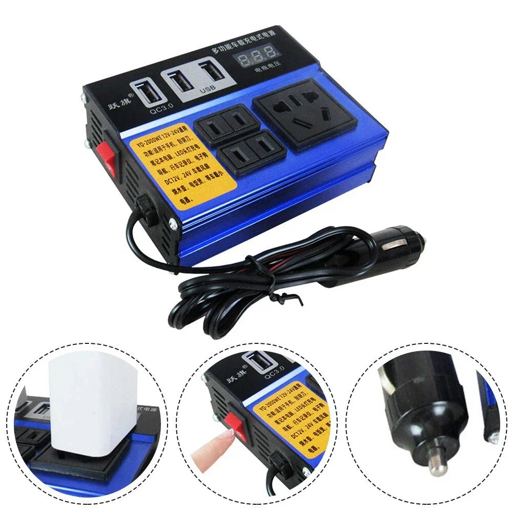 Portable DC12V/24V to DC110V/220V Car Power Inverter with Flexible Cable