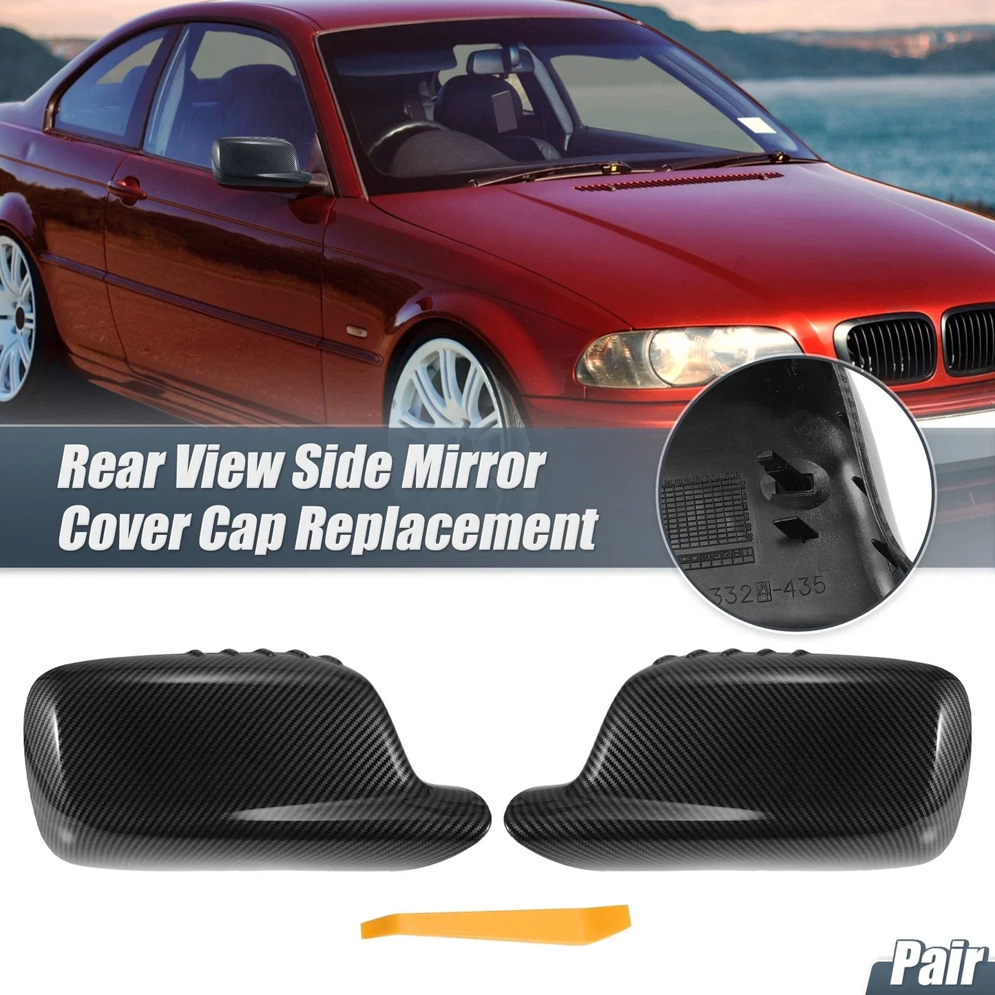 Rearview Mirror Cover Cap Black Carbon Fiber for BMW 3 Series 7 Series