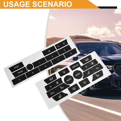 2 x Button Repair Stickers for BMW 7 Series F02 AC/Radio Controls (2009–2012)