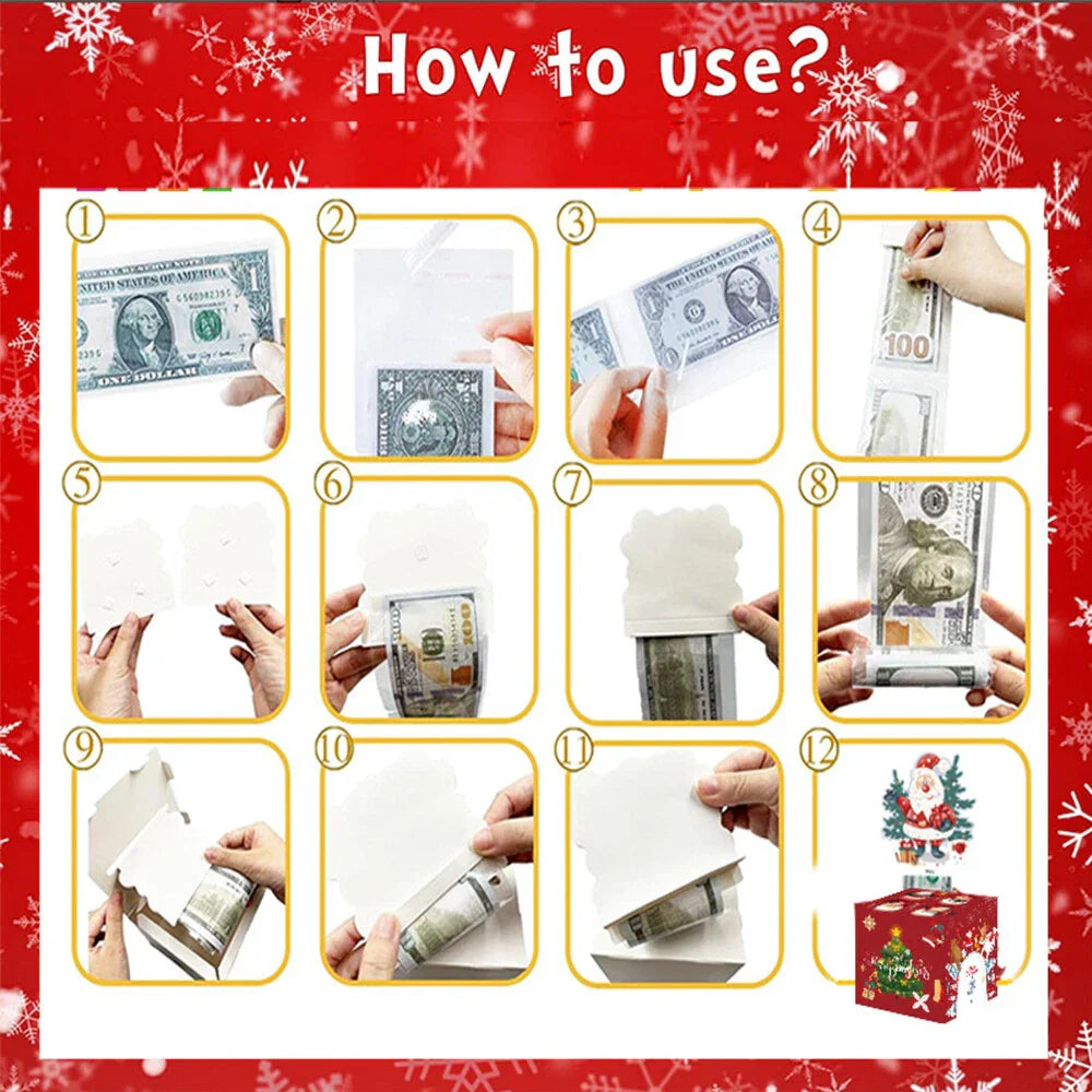 Christmas Money Box & Cash Pull Transparent Bags for Kids Adults