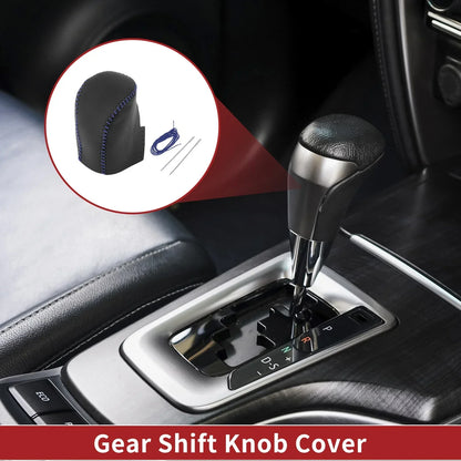 Gear Shift Knob Cover for Honda HR-V 2023-2024 Black Blue Faux Leather